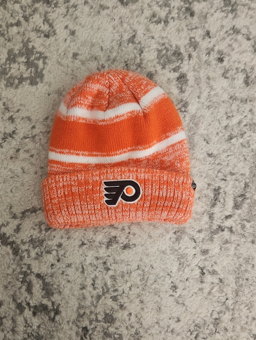FLYERS Orange and White Knit Cuffed Beanie with Team Patch